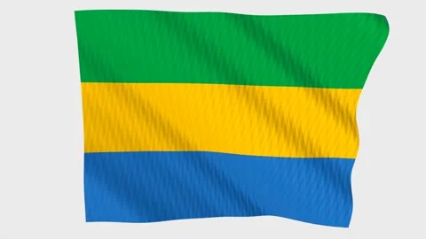 Gabon flag waving in the wind on a grey background Stock Footage 343217285
