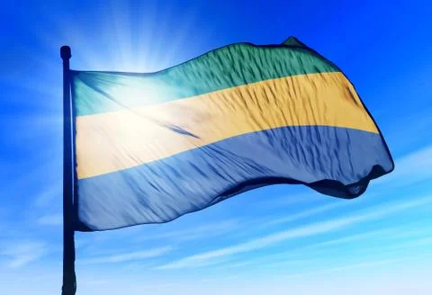 Gabon flag waving on the wind Illustrazione stock