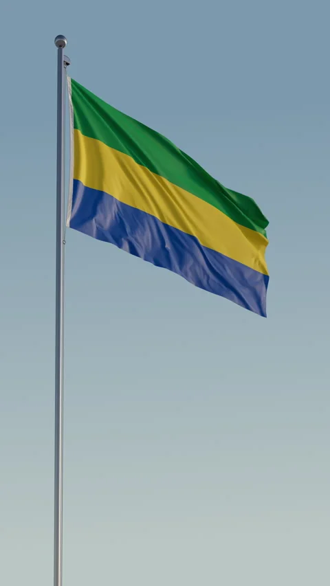 Gabon Libreville Flag Seamless Loop Cinematic Realistic Waving Blue Sky Stockbeeldmateriaal 319011038