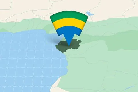 Gabon Location Highlighted on African Map with Flag Icon. イラスト素材
