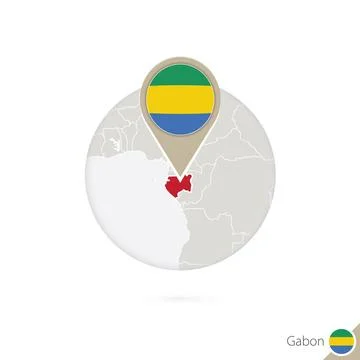 Gabon map and flag in circle. Map of Gabon, Gabon flag pin. Map of Gabon in.. Stock Illustration