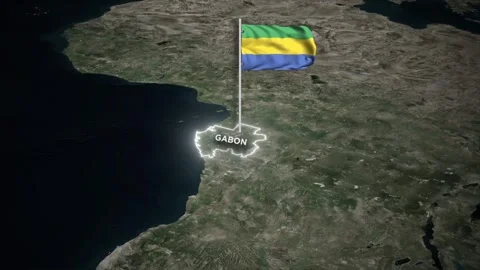 Gabon Map Animation, Waving of Gabon National Flag, Glowing Border on World Map Stock Footage 334455240