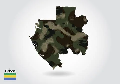 Gabon map with camouflage pattern, Forest - green texture in map. Military co 스톡 일러스트