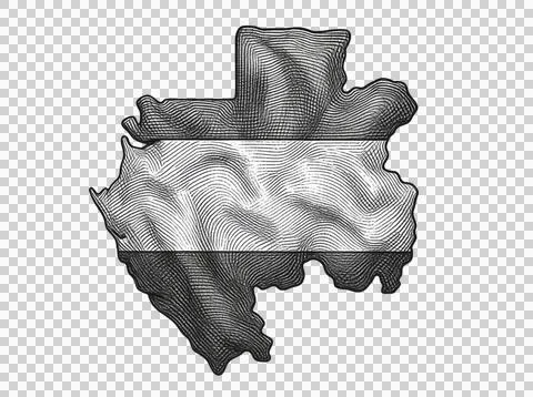 Gabon map flag in hand drawn woodcut engraving style vector. Stock Illustration