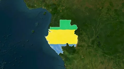 Gabon map with flag overlay moving across satellite view of Africa Vídeos de archivo 335144695