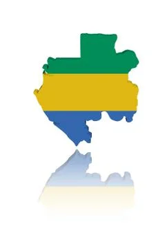 Gabon map flag with reflection illustration Stock Illustration