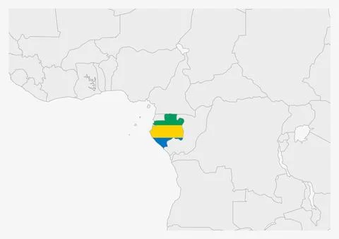 Gabon map highlighted in Gabon flag colors Stock Illustration