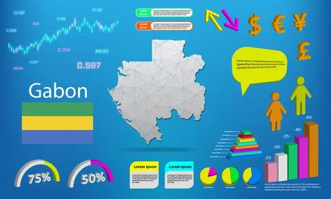 Gabon map info graphics - charts, symbols, elements and icons collection. Det Stock Illustration