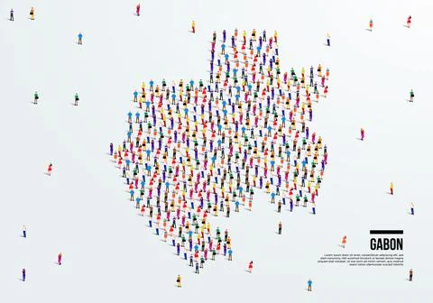 Gabon Map. Large group of people form to create a shape of Gabon Map. Stock Illustration