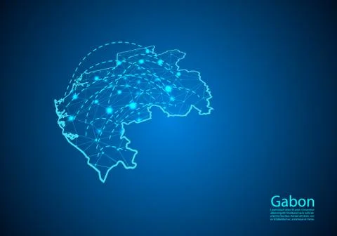 Gabon map with nodes linked by lines. concept of global communication and bus Stock Illustration