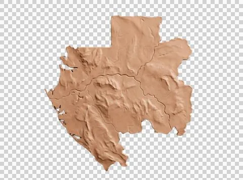 Gabon map relief rendered with realistic brown clay texture on transparent .. Stock Photos
