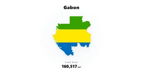 Gabon map silhouette filled with horizontal green yellow blue flag stripes Stock Footage 345643091