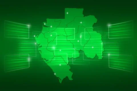Gabon map world map news communication green Stock Illustration