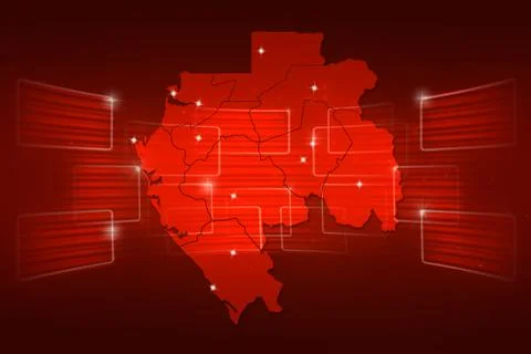 Gabon map world map news communication red Stock Illustration