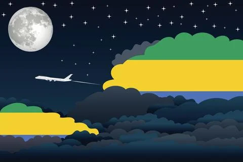 Gabon Night Clouds Airplane Vector Illustration Stock Illustration