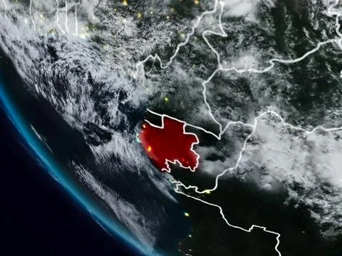 Gabon at night from space Illustrazione stock