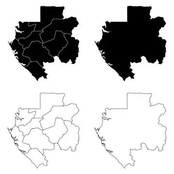 Gabon Outline and Solid Fill Map Set. 스톡 일러스트