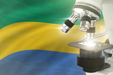 Gabon science development concept - microscope on flag background 스톡 일러스트
