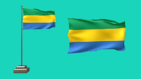 A Gabonese flag flutters on a pole with realistic movement, while the other.. Stock Footage 317611908
