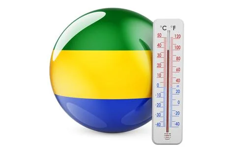 Gabonese flag with thermometer. 3D rendering Stockillustratie