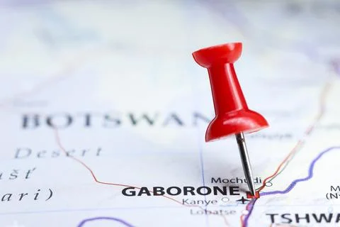 Gaborone, Botswana pin on map Stock Photos