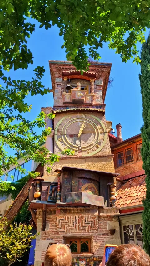 Gabriadze Clock Tower In The Old Town Of Tbilisi, Georgia. Vertical low-angle Stock Footage 337154376