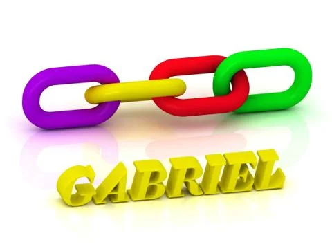 GABRIEL- Name and Family of bright yellow letters and chain of green, yellow, Stock Illustration