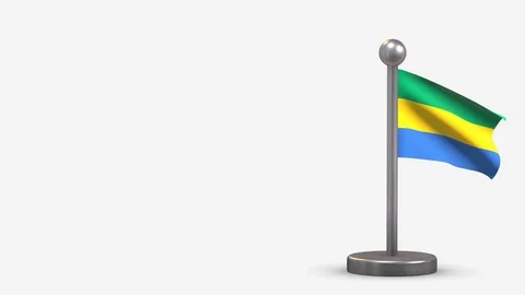 Gabun 3D waving flag animation on tiny flagpole. 動画素材 120792600