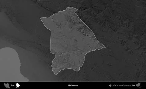 Gachsaran highlighted, Iran. Grayscale Stock Illustration