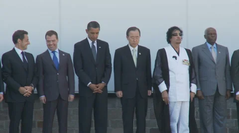 Gaddafi & Obama (plus all other leaders) 1 minute silence at G8 (3 shots) Stock Footage