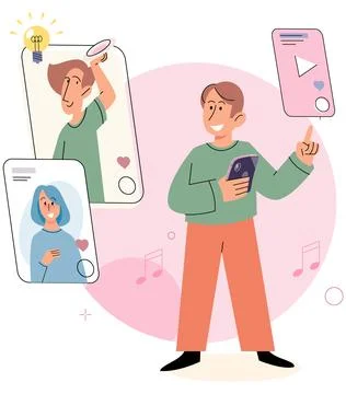 Gadget addiction. The excessive use devices and apps affects users social Illustrazione stock