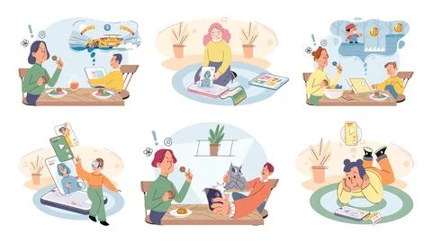 Gadget addiction. Users often develop virtual connection to their devices Stockillustratie