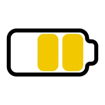Gadget battery half charged two yellow bars battery charge scale Stock Illustration