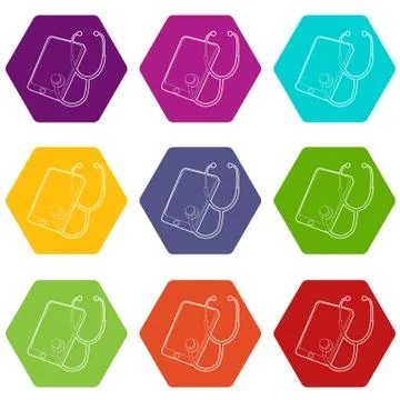 Gadget in diagnostic process icons set 9 Stock Illustration