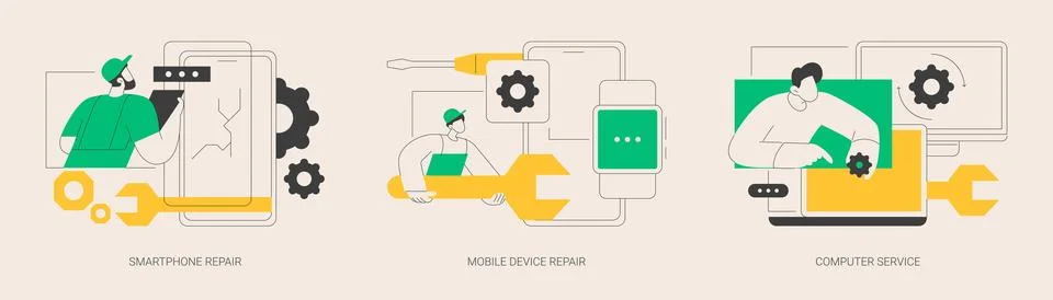 Gadget fixing abstract concept vector illustrations. Illustrazione stock