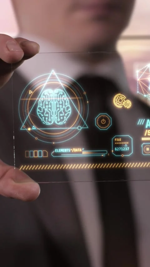 Gadget of the future with infographics about artificial intelligence. Stock Footage 272265883