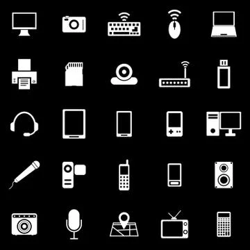Gadget icons on black background Illustrazione stock