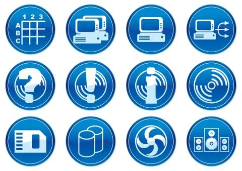 Gadget icons set. White - dark blue palette. Stock Illustration
