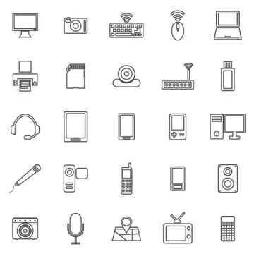 Gadget line icons on white background Illustrazione stock