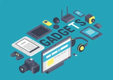 Gadget pattern vector digital device with display of laptop tablet camera Illustrazione stock