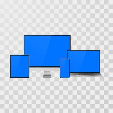 Gadget set mock up. Realistic devices laptop and monitor, mobile phone and ta Stock Illustration