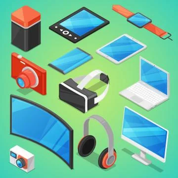 Gadget vector digital device with display of laptop or tablet and camera Stock Illustration