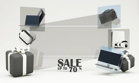 Gadgets and accessories play console with pc and laptop promotion discount wi Illustrazione stock