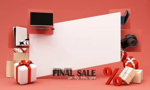Gadgets and accessories play console with pc and laptop promotion discount wi Illustrazione stock