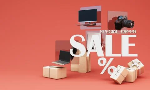 Gadgets and accessories play console with pc and laptop promotion discount wi Illustrazione stock
