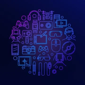 Gadgets and electronics round sign Stock Illustration