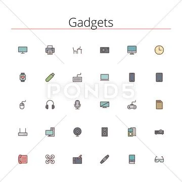 Gadgets Colored Line Icons Stock Illustration