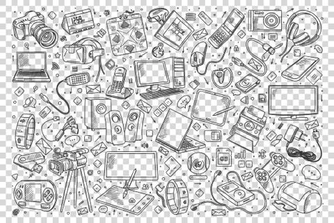 Gadgets doodle set Stock Illustration