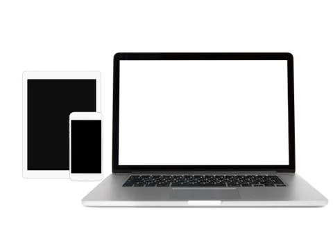 Gadgets Isolated On White With Copy Space Stock Photos