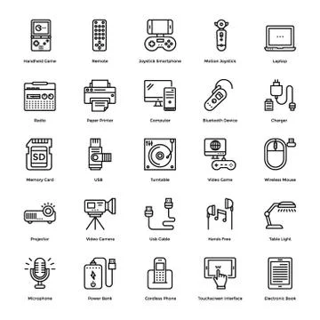 Gadgets Line Icons Set Stock Illustration